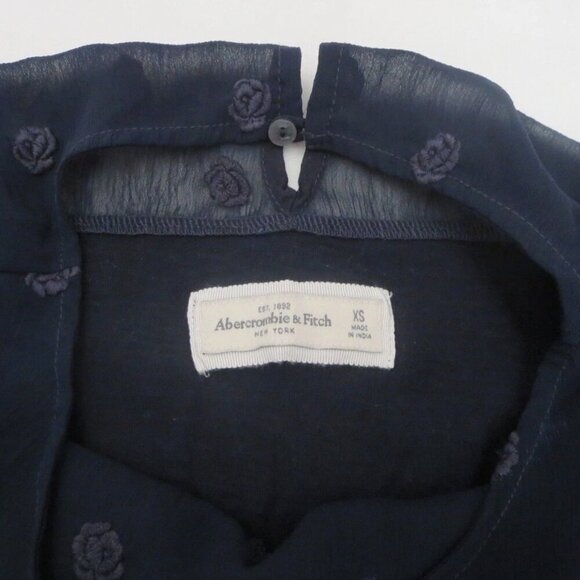 NEW Abercrombie Womens Sheer Embroidered Top Size XS Shirt Navy Blue - Picture 6 of 6